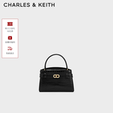 CHARLES&KEITH鳄鱼纹凯莉包手提斜挎婚包包女包生日礼物送女友CK2-50270880-1 Black黑色 S