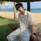 森马（Semir）棉麻衬衫丨 短袖衬衫男夏季新款白色休闲上衣小宽松含亚麻外套