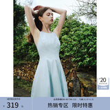 范思蓝恩夏季腰精裙气质收腰无袖背心连衣裙女夏季新款海边度假显瘦裙 浅水蓝-无袖 M