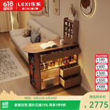 乐系岛台餐桌可伸缩一体可伸缩实木吧台客厅家用餐边柜现代日式酒柜 【橡胶木】双面储物吧台柜45CM-胡桃色