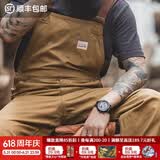 马登工装 复古卡其色背带裤男阿美咔叽经典工装帆布休闲裤男 杏黄色 XL