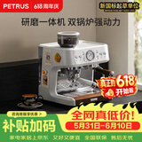 柏翠（petrus）【保价618】意式咖啡机半自动家用奶泡机研磨一体小型双泵牛角手柄PE3899