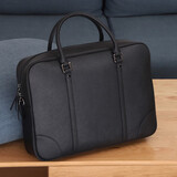 JUINA男士手提横款公文包牛皮大容量14-15英寸商务通勤简约出差定型 黑色十字纹-加大 大包 14英寸