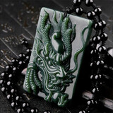 客瑞思和田玉龙牌吊坠男生肖龙新款白玉佩青玉龙头玉牌玉石挂件玉项链 和田青玉-龙头吊坠-高6厘米