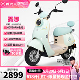 爱玛（AIMA）铅酸超长续航电动车电瓶车女士时尚成人代步外卖电动摩托车露娜 浅柠绿【智能互联+1000W电机】