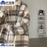 轩森图（XUANSENTU）条纹毛呢外套男春秋款小香风感痞帅潮牌宽松工装格子夹克秋季 CT22卡其 XL (180) （145斤至165斤可穿）