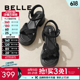 百丽（Belle）满钻条带繁星休闲凉鞋女商场款厚底凉鞋A9S2DBL4预售 黑色 39 (245mm)