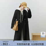 范思蓝恩22FS4099西装式双面呢子大衣女中长款秋冬韩系羊毛呢外套 气质黑 XS