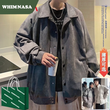 WHIM NASA男士麂皮绒夹克外套男春秋季款潮流学生高级感痞帅男生棒球服冬季 721排扣款-深灰色 L