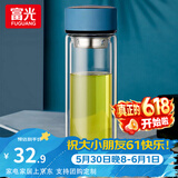 富光双层玻璃杯水杯男女车载家用高硼硅玻璃杯泡茶杯带茶隔玻璃杯子 蓝色 400ml 双层玻璃直杯