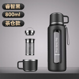 恩尔美（nRMEi）水杯男士大容量茶杯便携车载办公防摔耐高温茶水分离泡茶玻璃杯子 黑色800ml【杯盖喝水+茶仓】
