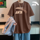 安踏（ANTA）t恤男士短袖夏季新款圆领潮流大logo纯色舒适透气跑步上衣运动服 -9摩卡色 L (175) 适合120-140斤