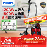 飞利浦（PHILIPS）卧式吸尘器家用清洁机强劲大功率大吸力吸灰吸尘吸螨虫除螨宠物家庭适用FC9735/81