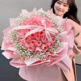 领香鲜花速递香槟玫瑰花束送女友老婆生日礼物全国同城配送 33朵粉玫瑰花束—粉色浪漫