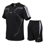 欧联霸运动套装男速干夏季足球训练服跑步服宽松两件套短袖短裤健身服 黑色 XL(建议体重120-140斤)
