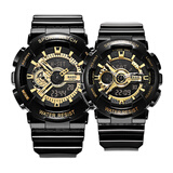 【ins风超火抖音网红同款 刻字】情侣手表情侣款一对电子男女学生韩版潮流多功能双显夜光防水情侣表运动 电子表金黑一对【嘻哈，街头，原宿风】