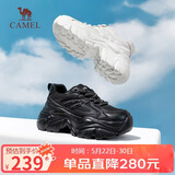 骆驼（CAMEL）老爹鞋女网布皮面拼接双系带厚底休闲鞋 L23S703108W 黑色透网 37