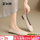 ZHR则则单鞋女温柔风软平底豆豆鞋复古方头套脚2026新款女鞋AH122米色37