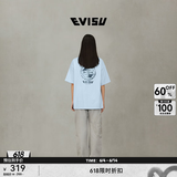 EVISU福神 休闲时尚运动男女同款家花印花短袖T恤 浅蓝色 XL 【宽松效果需拍大1-2个尺码】