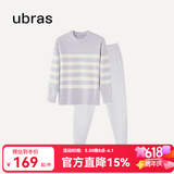 ubras【刘雯同款】慕斯绒条纹保暖加绒家居服套装女加厚加绒睡衣冬季女 女款圆领-柔灰紫色 M