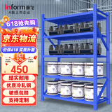 音飞INFORM 货架仓储仓库置物架中型超市钢制储物架超强承重展示架铁架子 中型蓝色主架五层200*60*200cm可定制