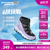 Skechers斯凯奇儿童绒绒靴雪地靴保暖男童棉鞋防寒加绒高帮女童靴660092L 女童/黑色/薰衣草色/BKLV 35
