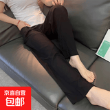 夏季新款绵绸女士薄款大码人造绵绸可外穿家居碎花长裤子宽松睡裤 百搭黑 L 【建议100-140斤】