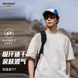 Homlean网眼速干冰丝短袖男夏薄宽松凉感美式解构运动休闲T恤HZ26卡其L
