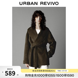 UR2025冬季新款女装气质大翻领系带含羊毛大衣UWM150067 深咖棕 M
