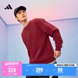 adidas情侣款休闲抓绒圆领长袖卫衣套头衫男女秋季阿迪达斯轻运动   红色/黑色   L