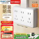 正泰（CHNT）明装大板开关插座面板 1C系列空调大功率热水器插座开关墙壁 白色 十五孔10A