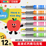 白雪（snowhite）POMAC巨能画直液式丙烯马克笔软头儿童可水洗美术画画不透色可叠色水彩笔画笔DM102-12色/盒