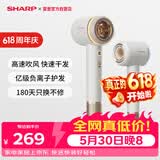 夏普【新品】吹风机家用电器电吹风高速电风吹速干轻音正负离子大风力智能温控护发养发低音 【升级】白金色三色灯环IB-RP47C-C