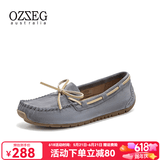 OZZEG澳洲豆豆鞋女春夏季真皮透气休闲单鞋平底防滑孕妇鞋软底一脚蹬懒 灰色（升级版） 37