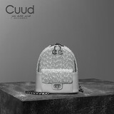 Cuud牛皮双肩包女原创设计小清新旅行休闲轻便小背包女新年情人节礼物 浅灰