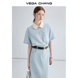 VEGA CHANG法式茶歇连衣裙女2026年夏款高级感气质显瘦赫本风长裙 baby蓝（长款升级版） S