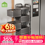 帅仕（shuaishi）厨房置物架落地式旋转蔬菜储物架水果零食收纳筐菜篮子客厅小推车 枪灰方形5层【加厚实心钢板】一体免装丨可拆篮