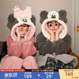 果壳（Gukoo）情侣睡衣冬季IP联名毛绒保暖连帽卡通女士家居服睡袍男睡衣送礼D 米妮天堂粉睡袍 M