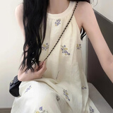 妙奕嘉碎花吊带连衣裙女裙子夏天2025新款纯欲少女感长裙气质高级感法式 铃兰花挂脖连衣裙【杏色】 L 【建议体重约90-120斤】