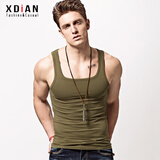 续点方领背心男夏季紧身健身修身运动打底衫弹力男士背心汗衫无袖t恤 军绿色 3XL 码155-165斤左右修身版型