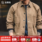 马登美式复古重磅休闲夹克翻领vintage外套男工装硬汉阿美咔叽上衣 咖啡色 （宽松偏大） L