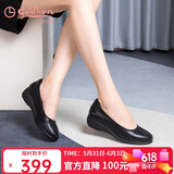 金利来（Goldlion）女鞋坡跟皮鞋时尚圆头牛皮浅口一脚蹬单鞋女 G662320016黑色36