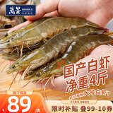 万景国产大虾 盐冻北海白虾(大号) 80-100只净重4斤 聚餐 海鲜