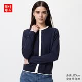 优衣库棉莫代尔混纺圆领拼色针织开衫女装/毛衣外套26新款484505 69 藏青色 XL