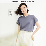 佐丹奴短袖T恤女新款户外穿搭凉感纯色小V领连片袖上衣女05325423
