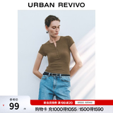 UR2026夏季新款女装休闲单排扣圆领修身短袖T恤UWM450122 卡其棕 (面料微透) L