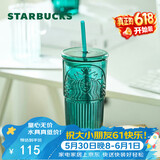 星巴克（Starbucks）墨绿色女神款玻璃杯550ml吸管杯办公室复古冷水杯女神节礼物