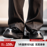 Mr.A德比鞋男款圆头大头鞋黑色工装鞋通勤马丁靴厚底增高休闲皮鞋MRA 磨砂黑 43 男码【适合运动鞋44码】