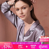 金三塔真丝睡衣女100%桑蚕丝外穿丝滑亲肤凉感套装居家服礼物 19姆米高级灰 2XL