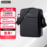 SWICKY瑞士单肩包男包斜挎包男士包帆布包商务休闲手提包新款潮挂包 黑色（可装11英寸平板）